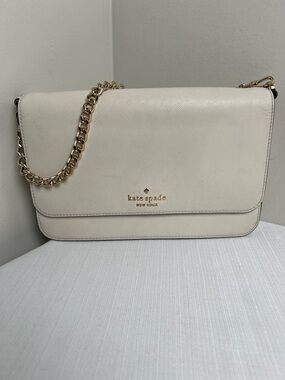 kate spade Madison Saffiano Leather Cream Crossbody with Gold Chain
